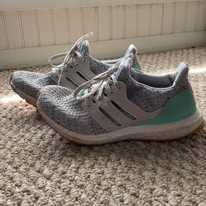 Grey and white ultraboosts